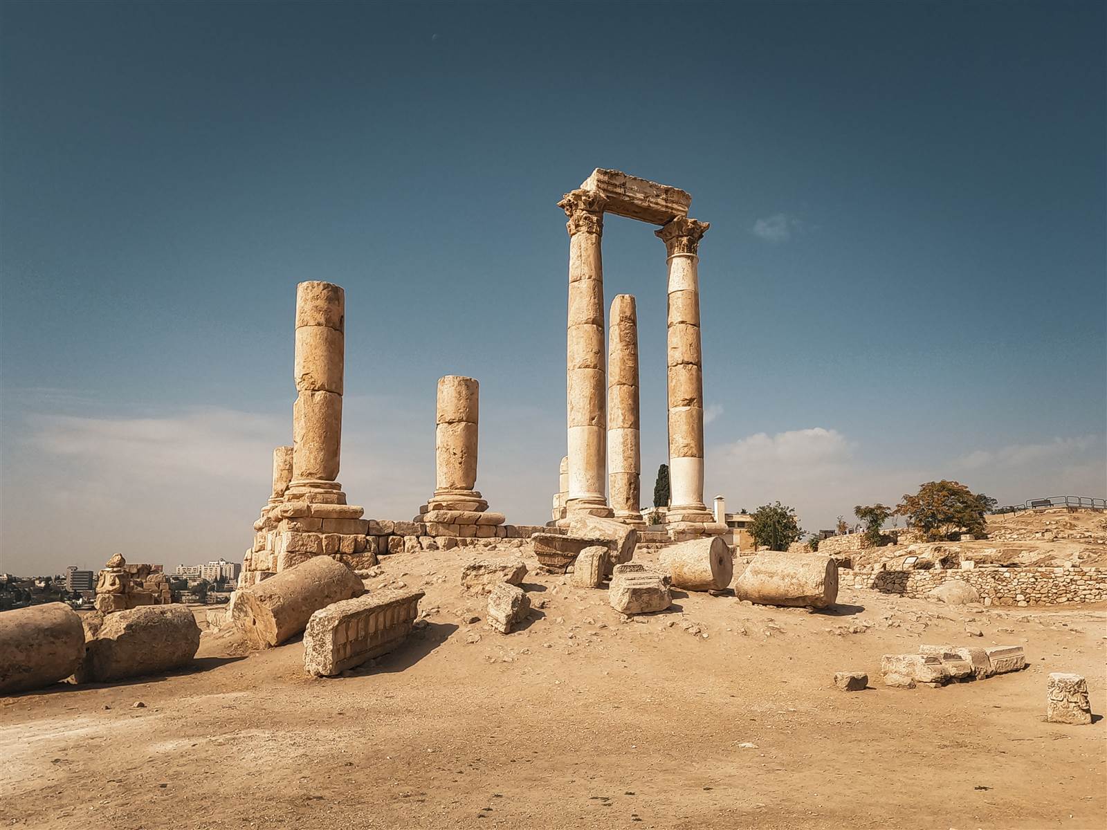 Ancient Roman columns at the Amman Citadel, Jordan
